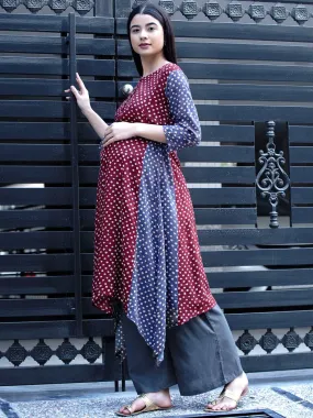 Maroon Maternity Geometric Print Kurta