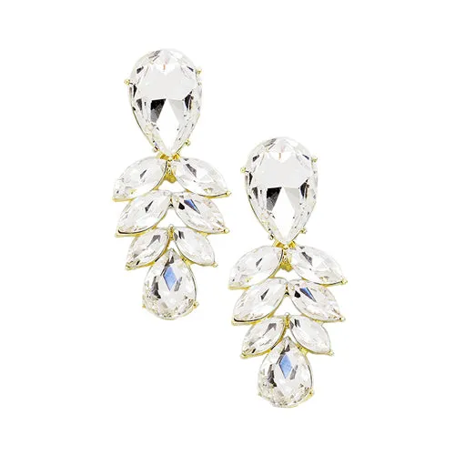 Marquise Glass Crystal Leaf Evening Earrings