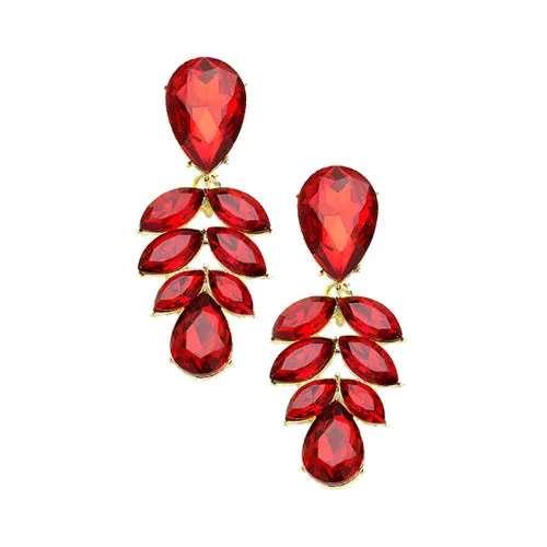 Marquise Glass Crystal Leaf Evening Earrings