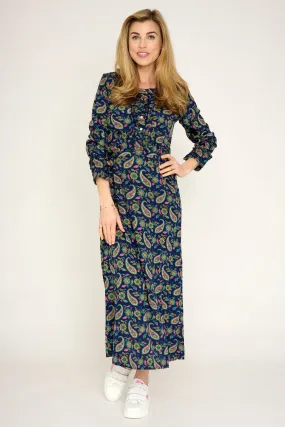 Meg Midi Dress in Navy Paisley