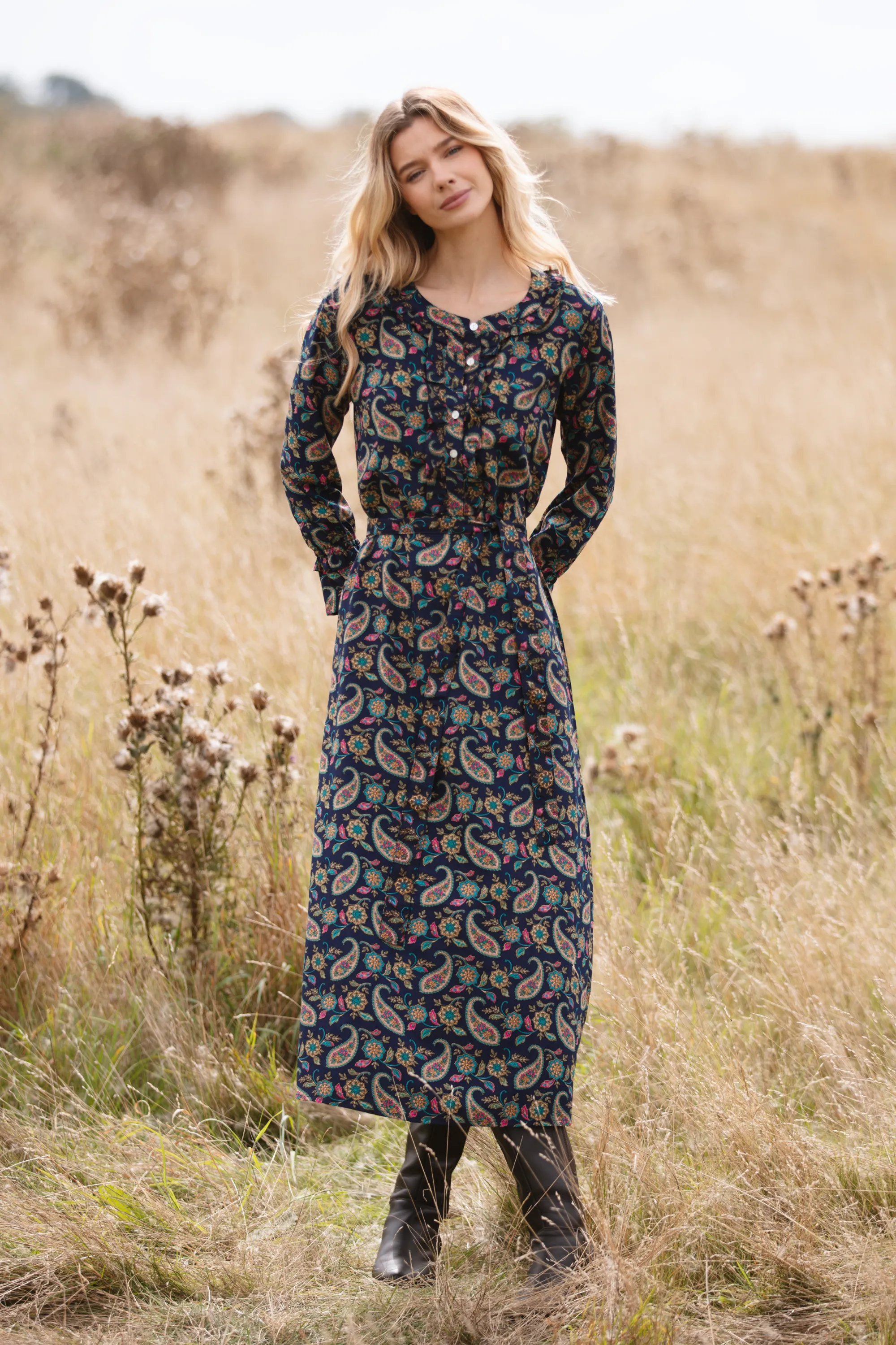 Meg Midi Dress in Navy Paisley