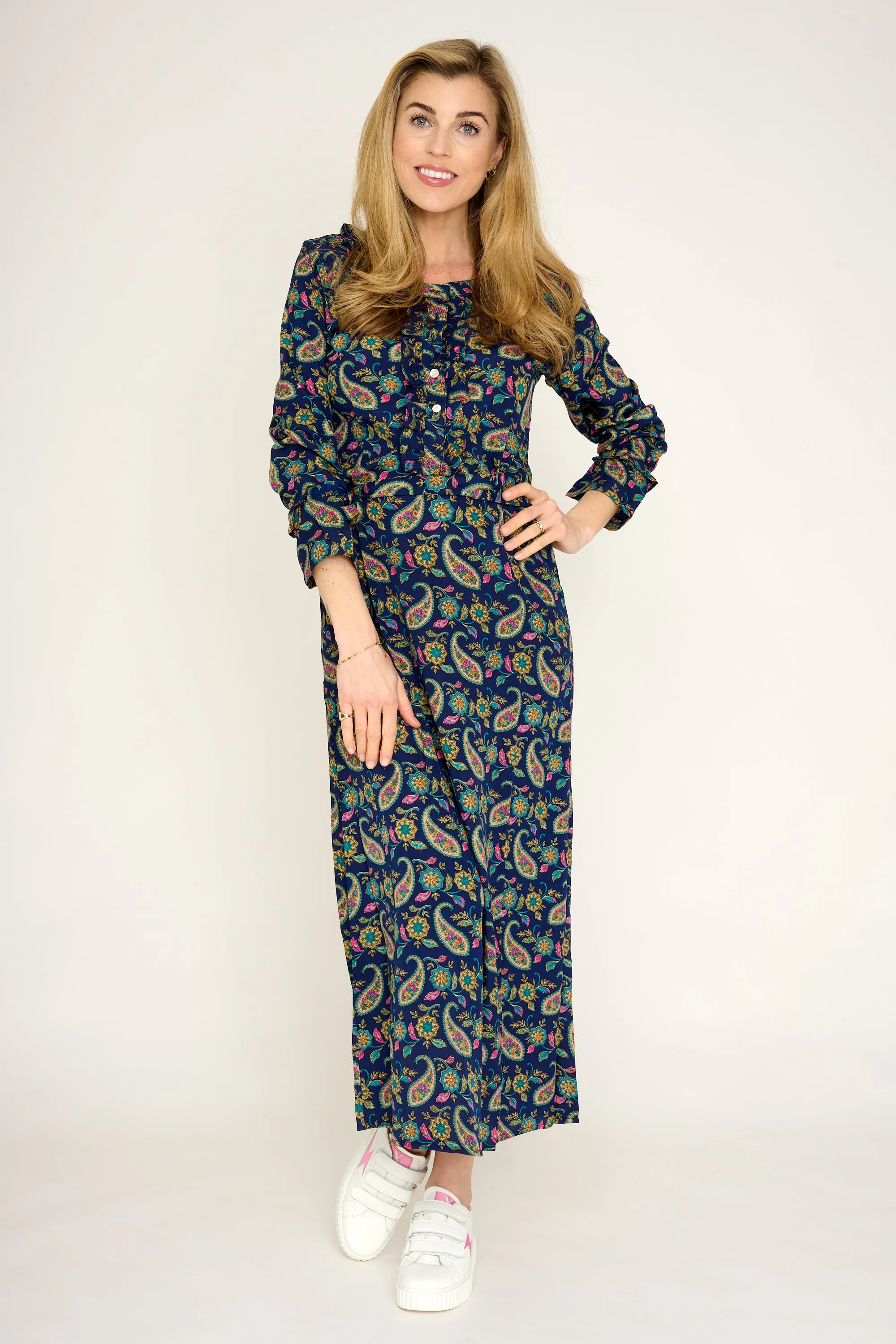 Meg Midi Dress in Navy Paisley