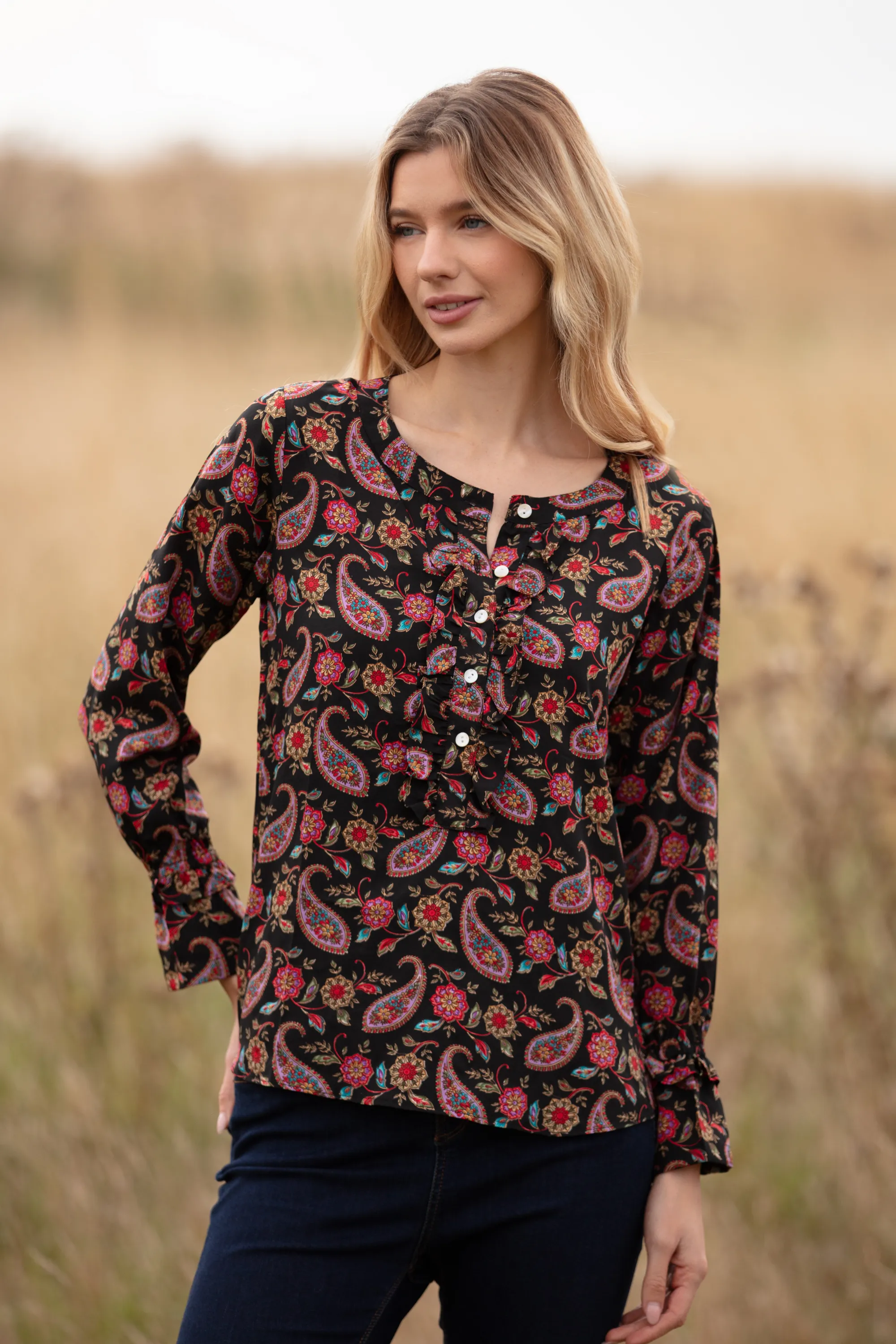 Meg Shirt in Black Paisley