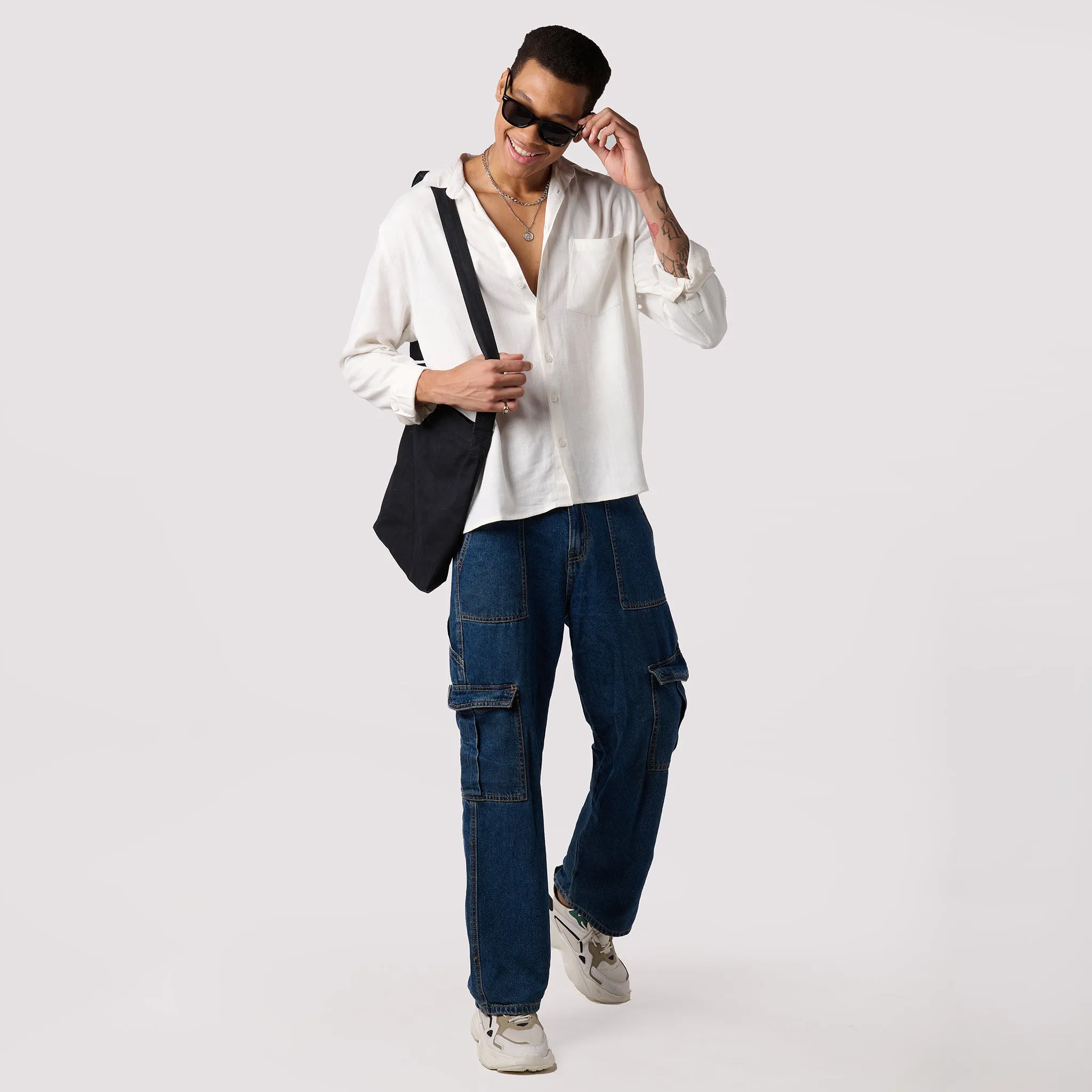 Men White Linen Shirt - Regular Fit