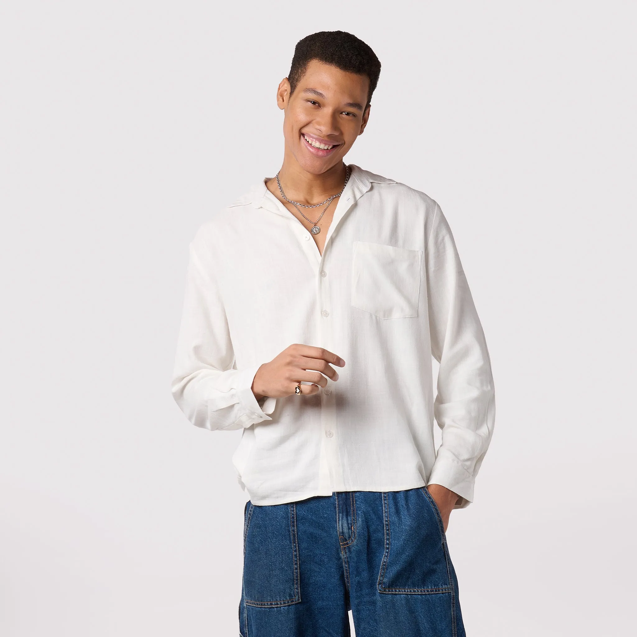 Men White Linen Shirt - Regular Fit