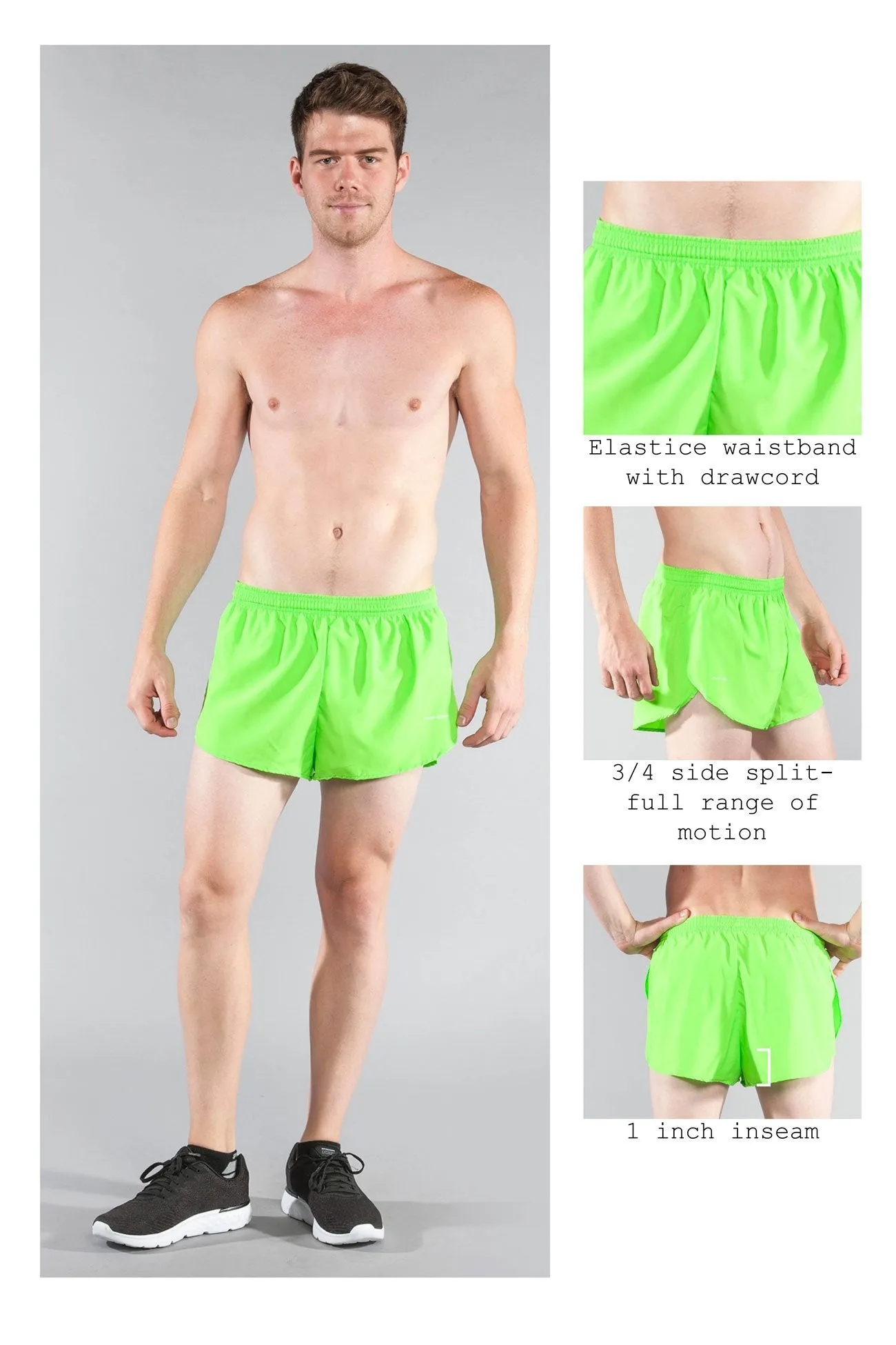 Men's 1" Elite Split Shorts- Neon Lime