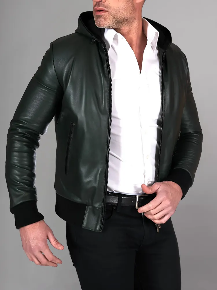 Mens Elegant Green Bomber Leather Jacket