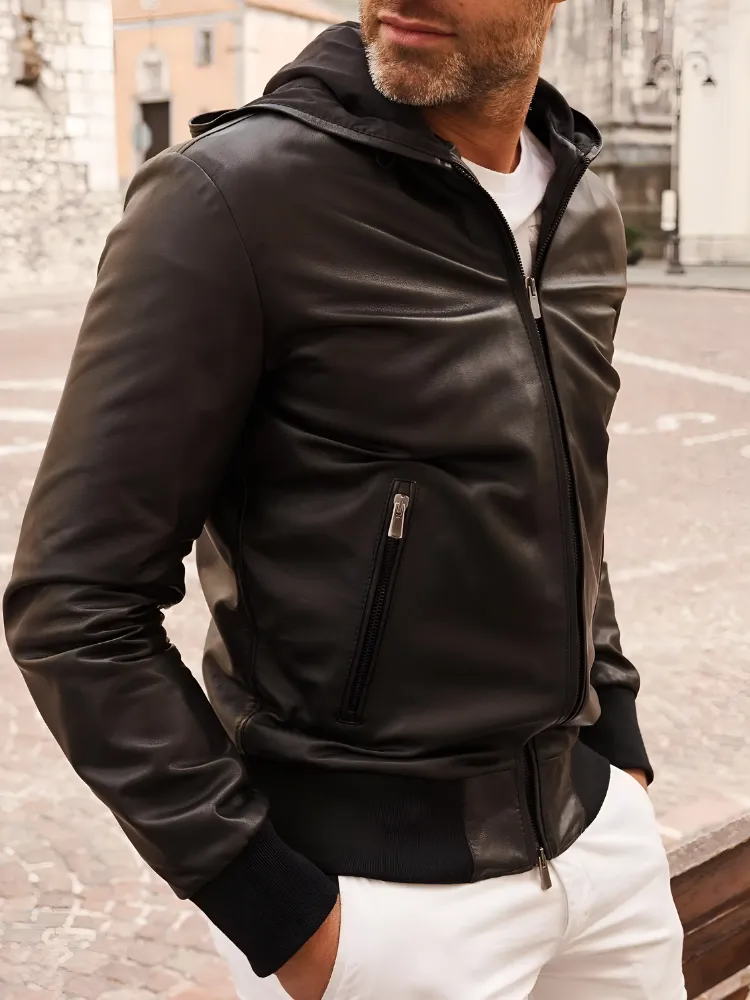 Mens Elegant Green Bomber Leather Jacket