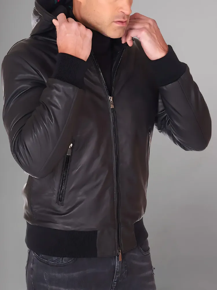 Mens Elegant Green Bomber Leather Jacket