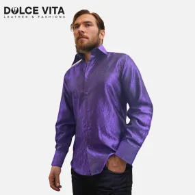 Men's Purple Tone-on-Tone Jacquard Paisley Satin Style Shirt