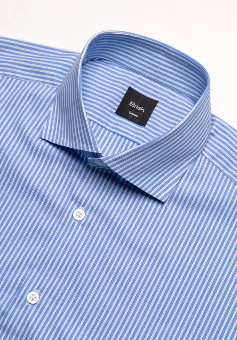 Mid Blue Pencil Stretch Stripes Shirt - Cut Away Classic Collar