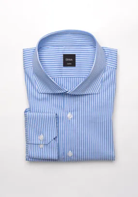 Mid Blue Pencil Stretch Stripes Shirt - Cut Away Classic Collar