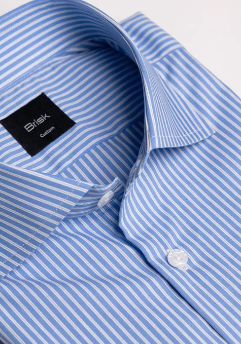 Mid Blue Pencil Stretch Stripes Shirt - Cut Away Classic Collar