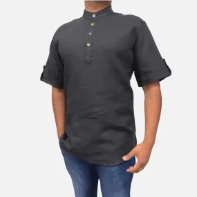 Nero Collar Black Linen shirt for Men