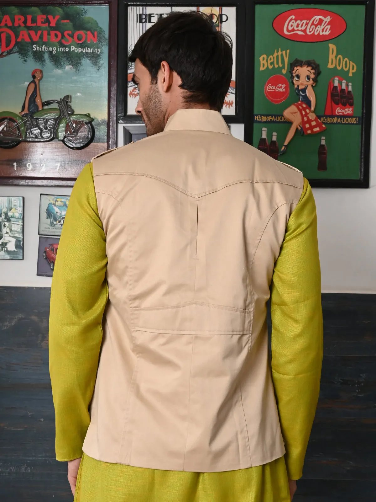 Odette Beige Polyester Safari Jacket for Men