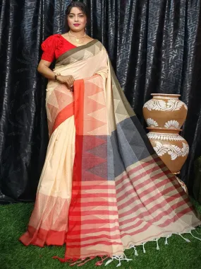 Odette Beige Saree With Unstitched Blouse For Women