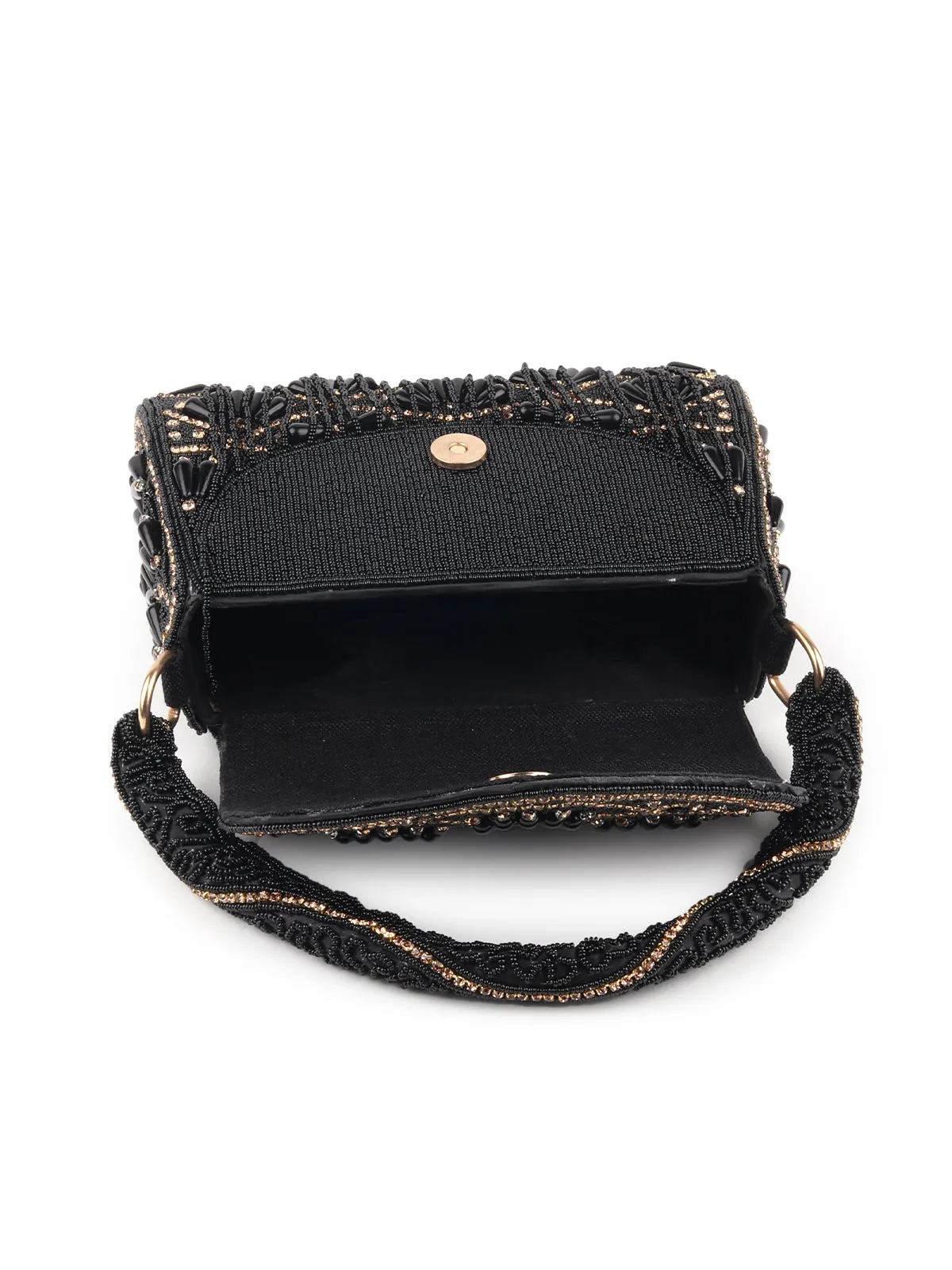 Odette Black and Gold Beads Embroidered Clutch for Women