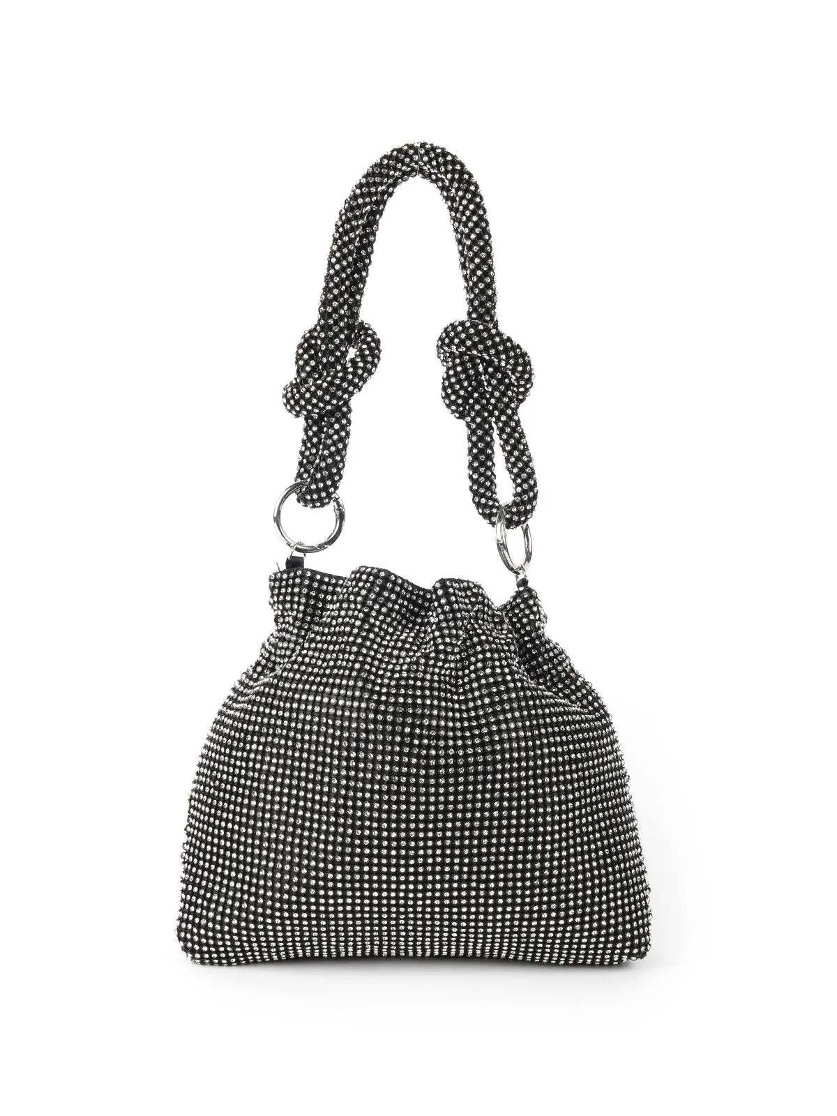 Odette Black Embellished Potli Bag For Women