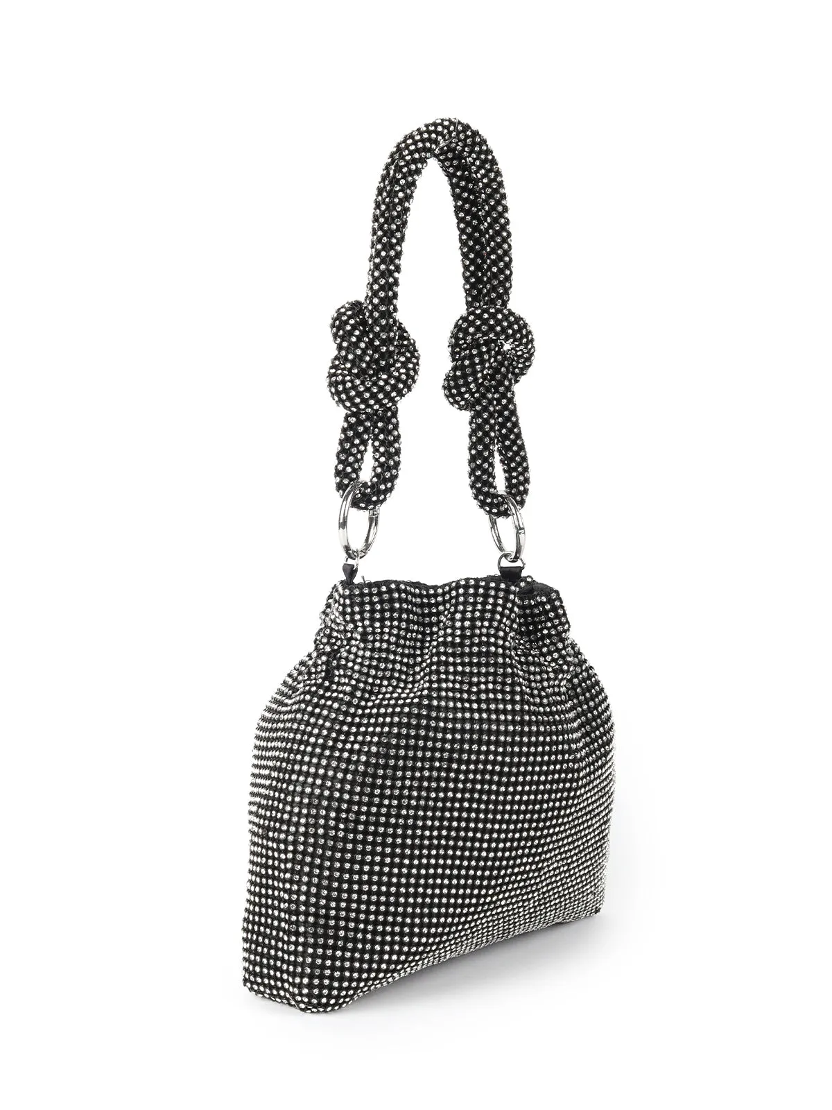 Odette Black Embellished Potli Bag For Women