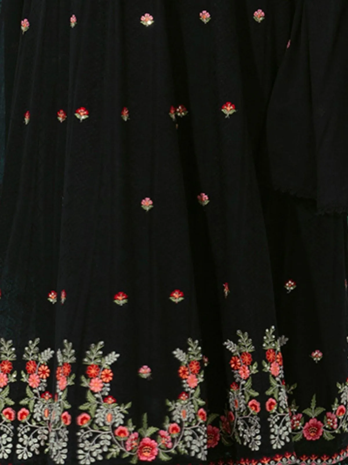 Odette Black Embroidered Cotton Stitched Kurta Set For Women