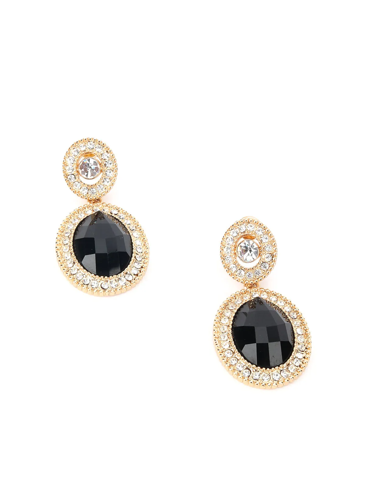 Odette Black Faux Stones Golden Dangler Earring For Women