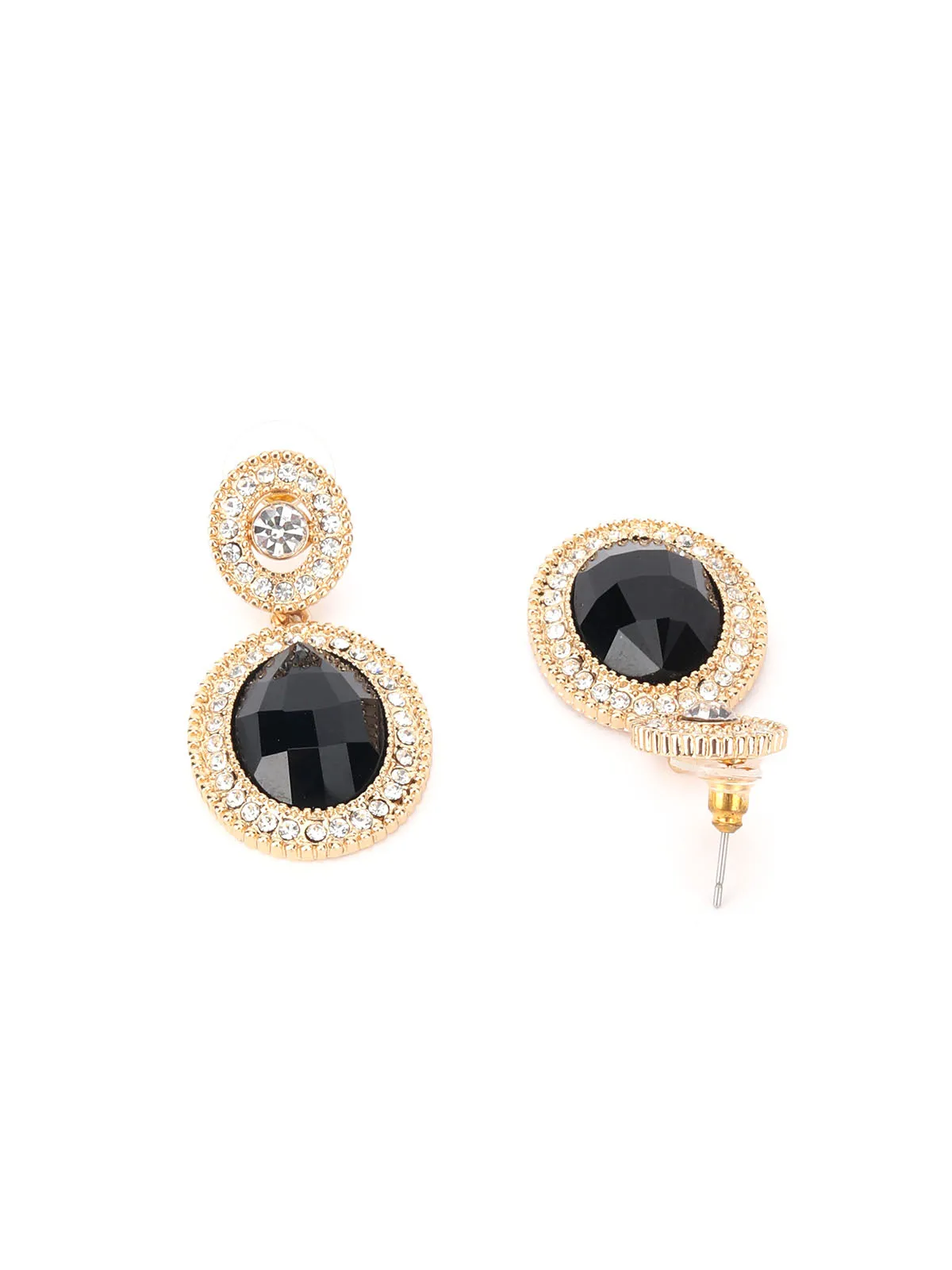 Odette Black Faux Stones Golden Dangler Earring For Women