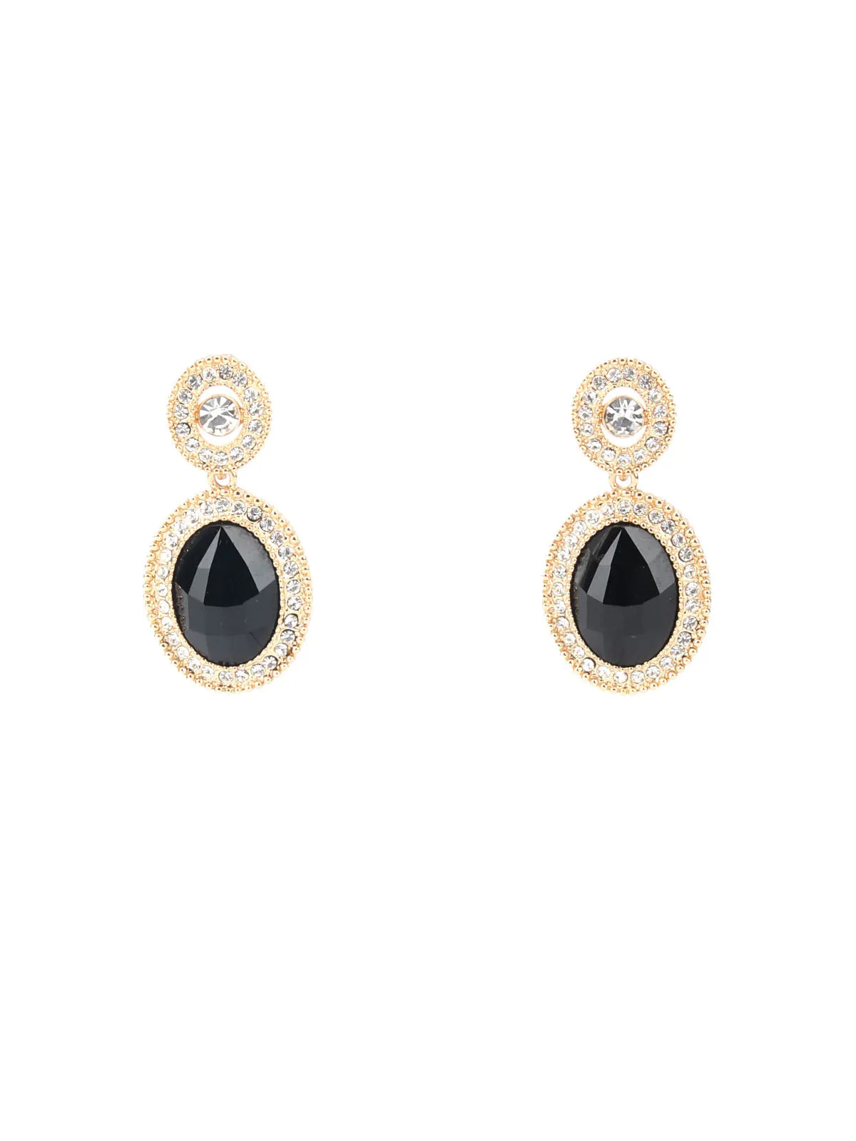 Odette Black Faux Stones Golden Dangler Earring For Women