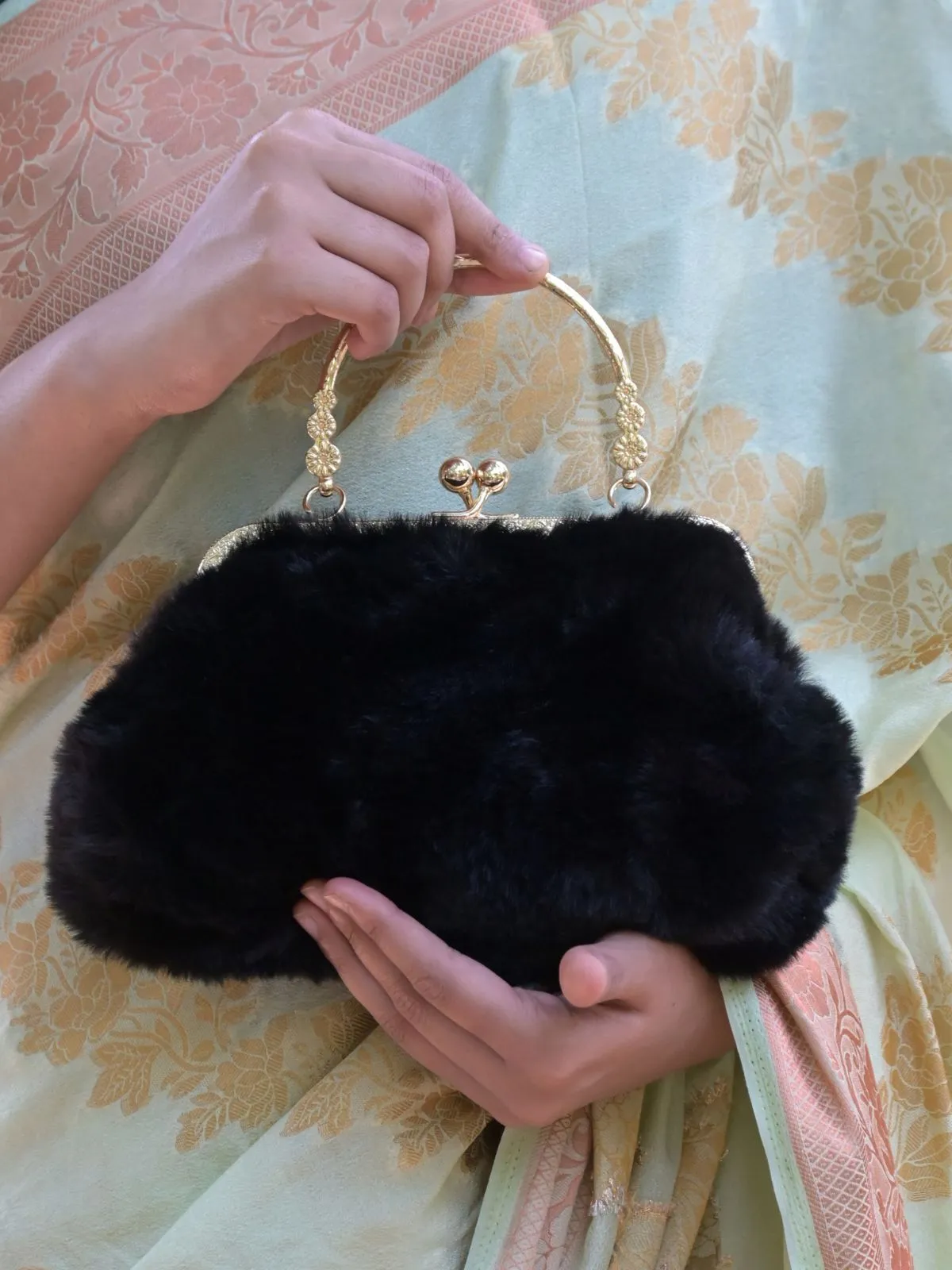 Odette Black Fur Clutch For Women