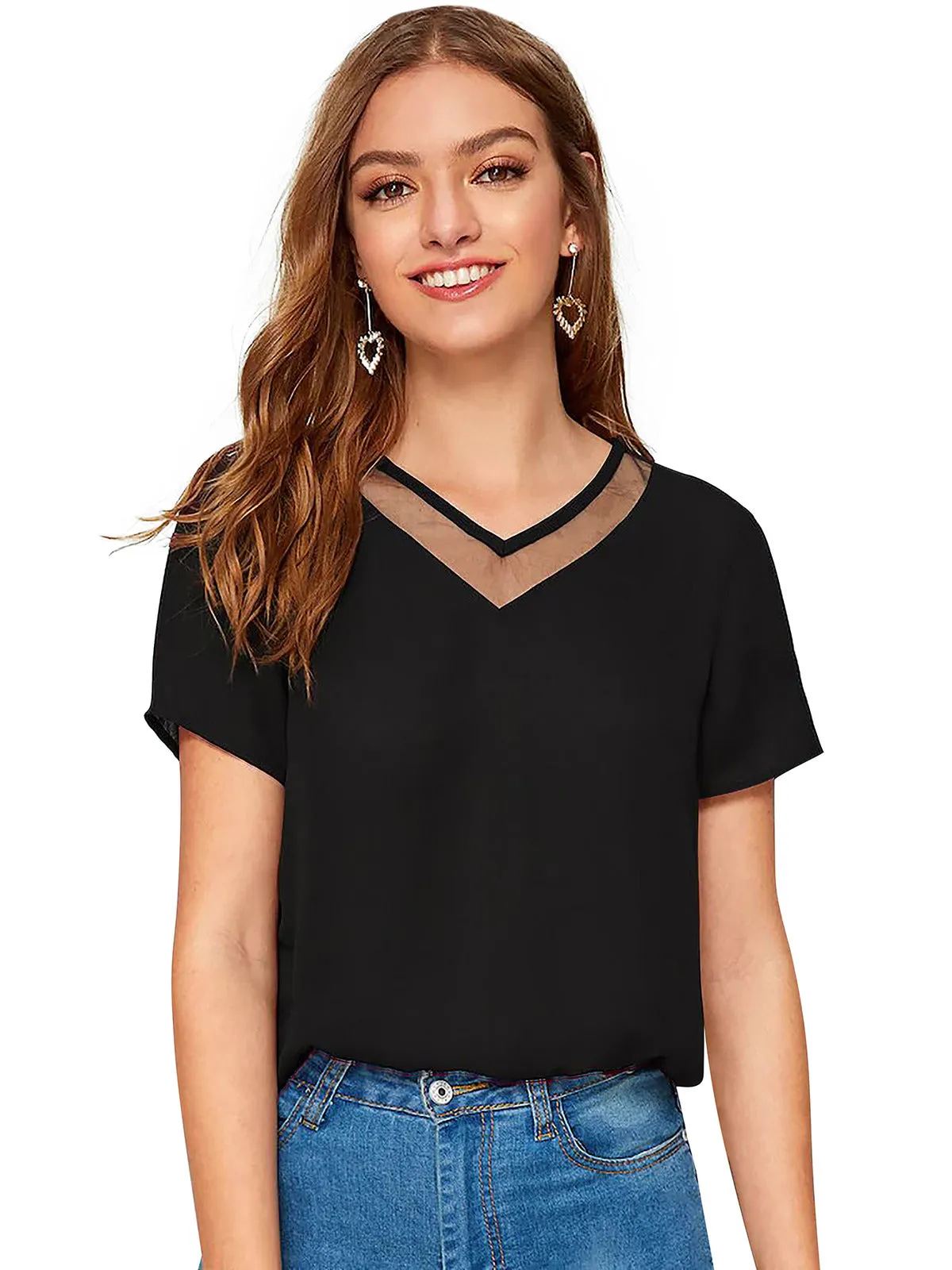 Odette Black Knit Fabric Top For Women