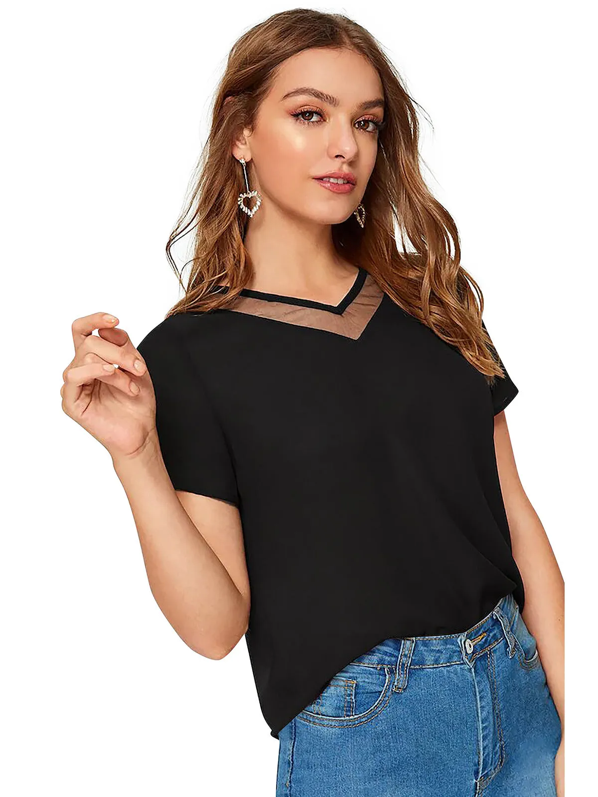 Odette Black Knit Fabric Top For Women