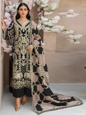 Odette Black Organza Embroidered Semi Stitched Salwar Suit For Women