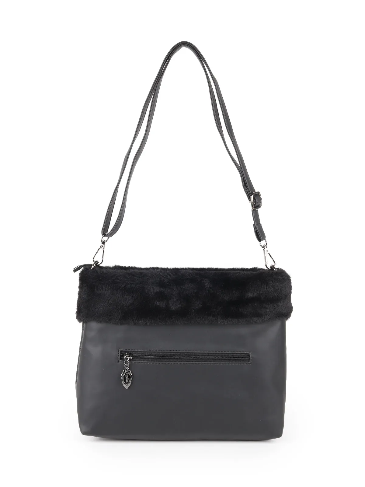 Odette Black Patterned Fur Hand Bag For Women