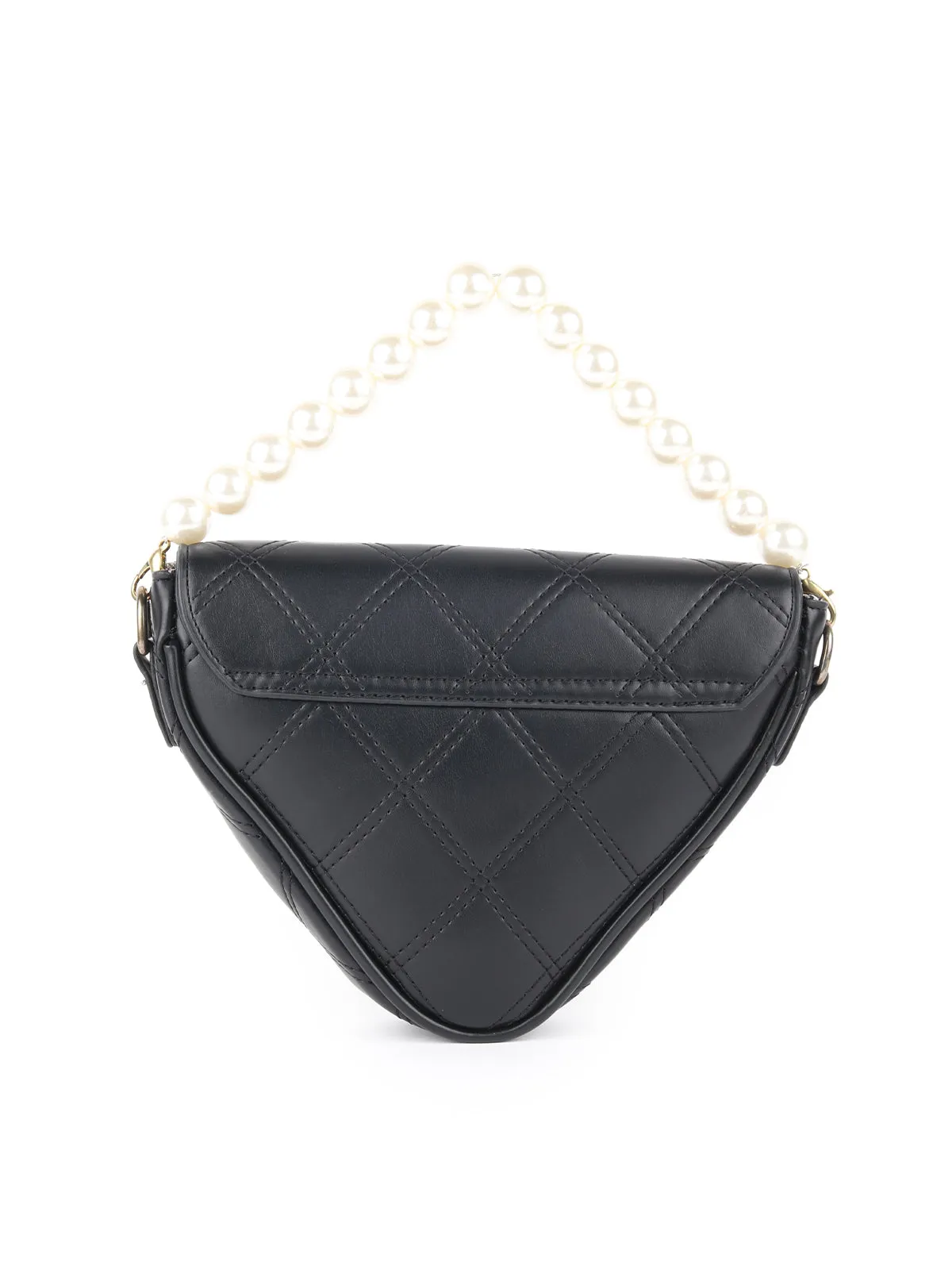 Odette Black Patterned Triangular Clutch Bag For Women