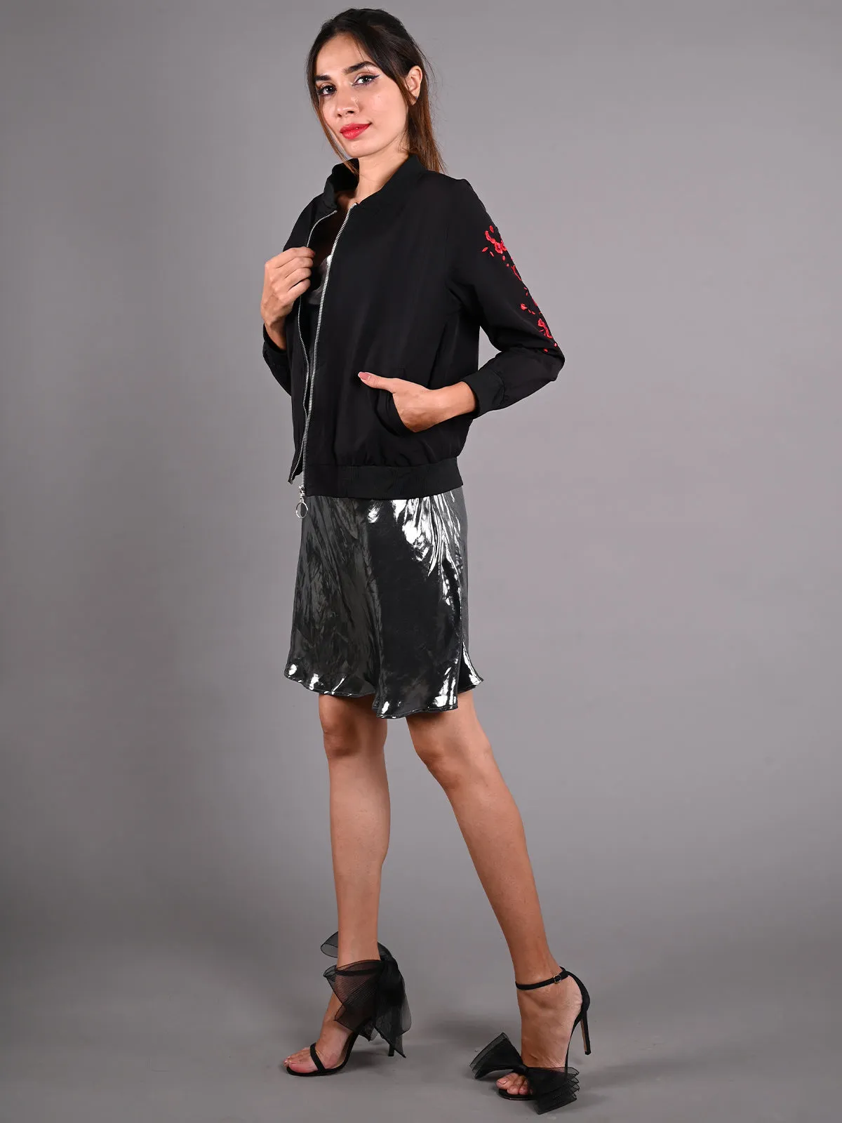 Odette Black Polyester Jacket for Women