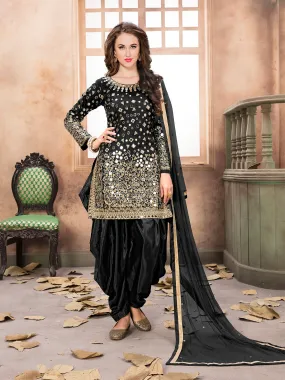 Odette Black Tafeta Embellished Semi stitched Kurta Set For Women