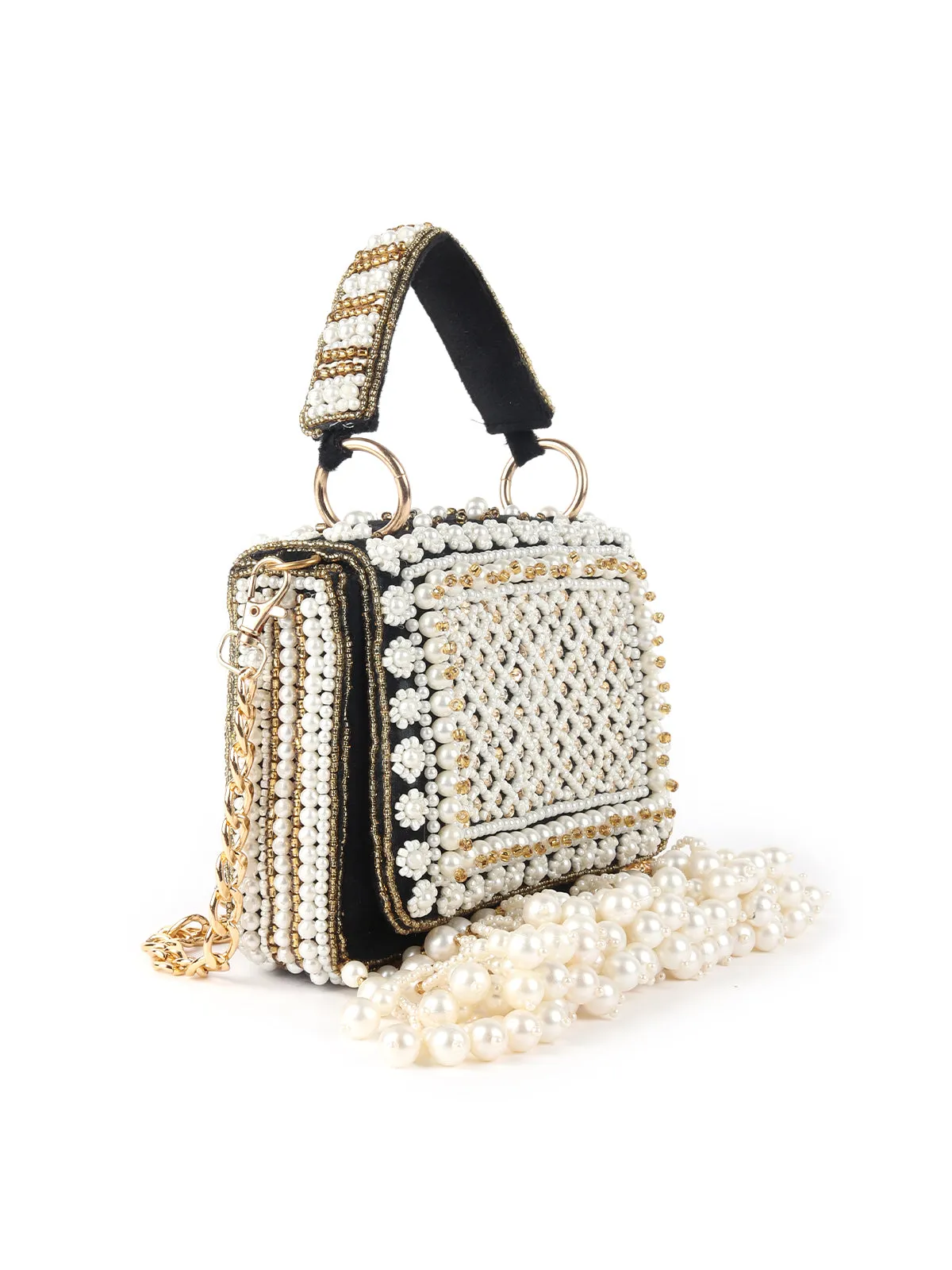 Odette Black Tasseled Bridal Sling Bag For Women