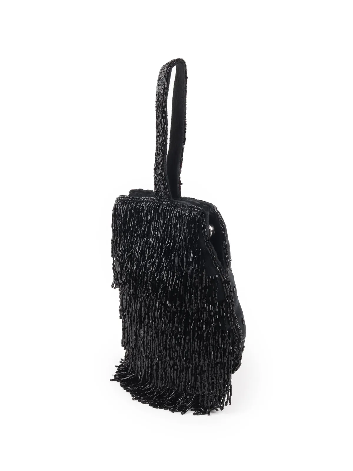 Odette Black Tassels Embellished Clutch Bag For Women