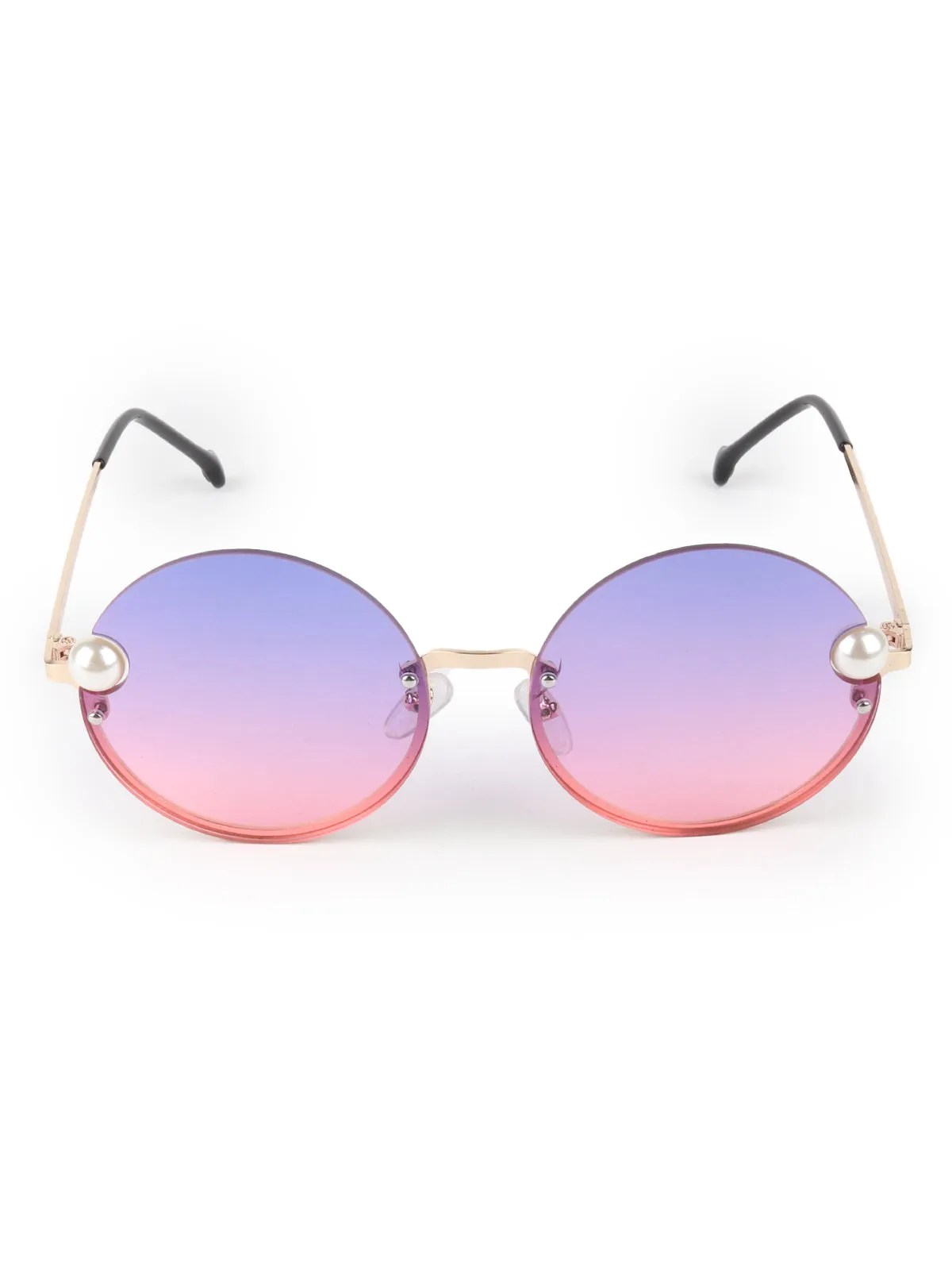 Odette Blue and Pink Acrylic and Pearl Embellished Round Sunglasses for Women