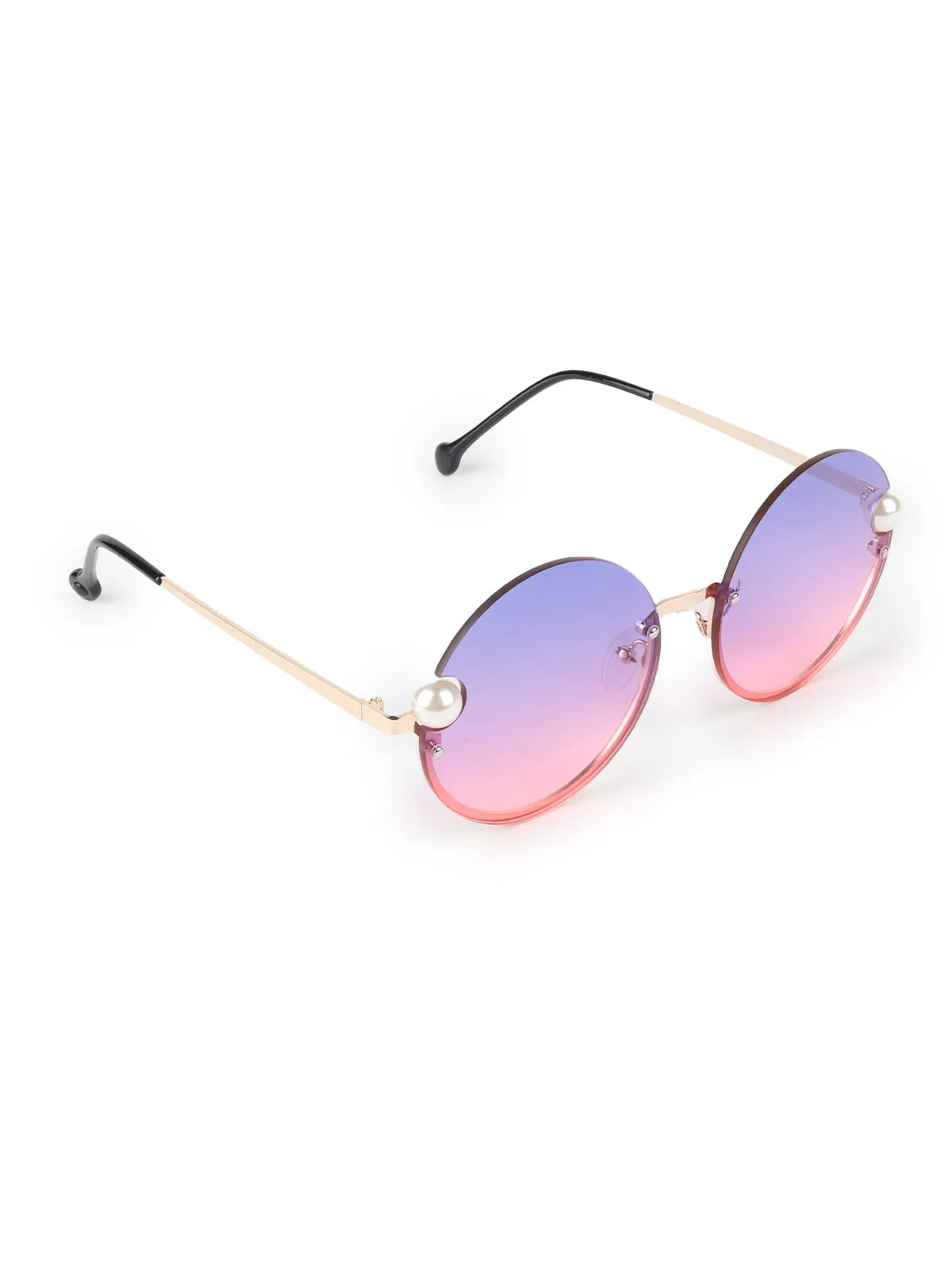 Odette Blue and Pink Acrylic and Pearl Embellished Round Sunglasses for Women