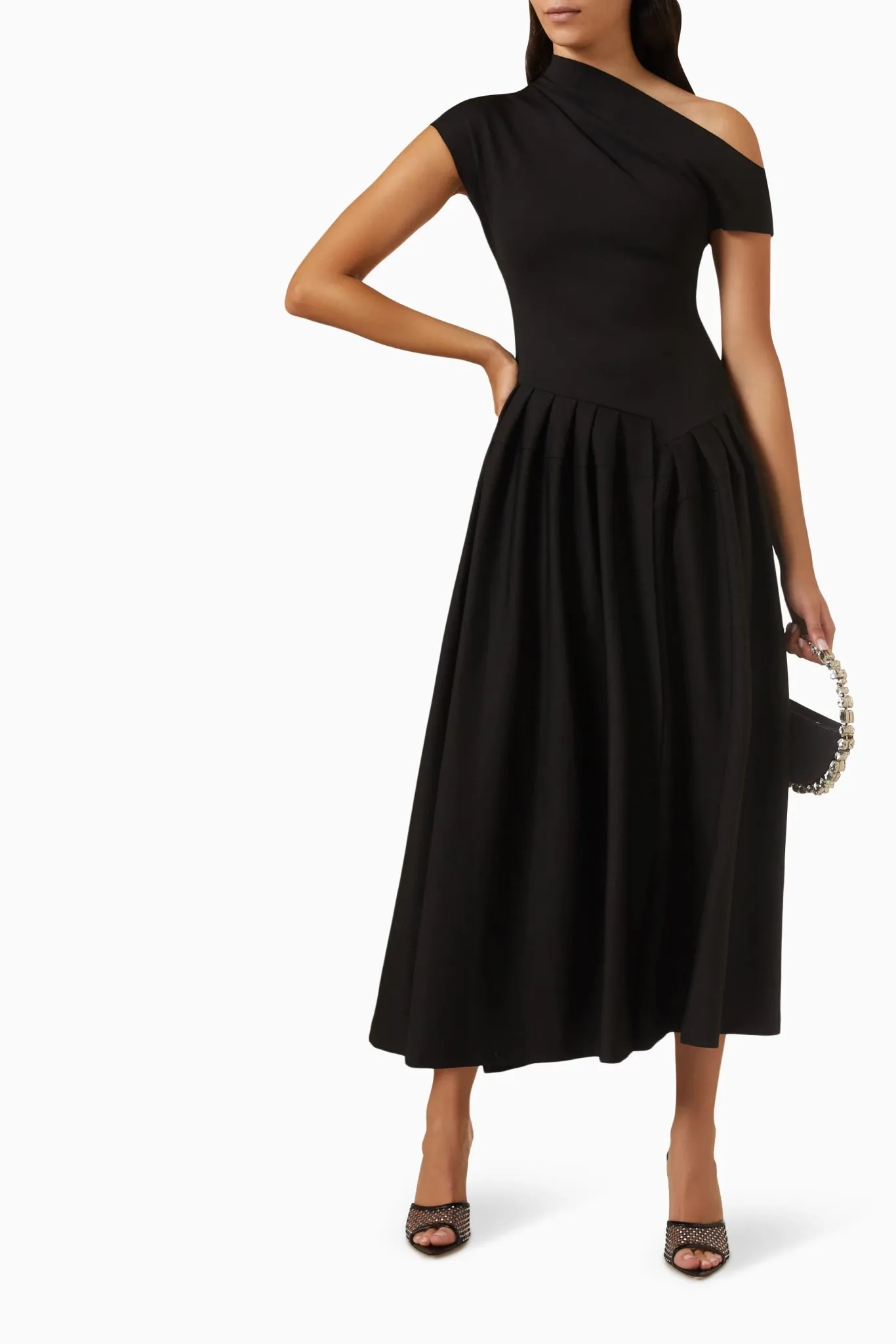 One-Shoulder Pleated Dress - Chic Asymmetrical Design