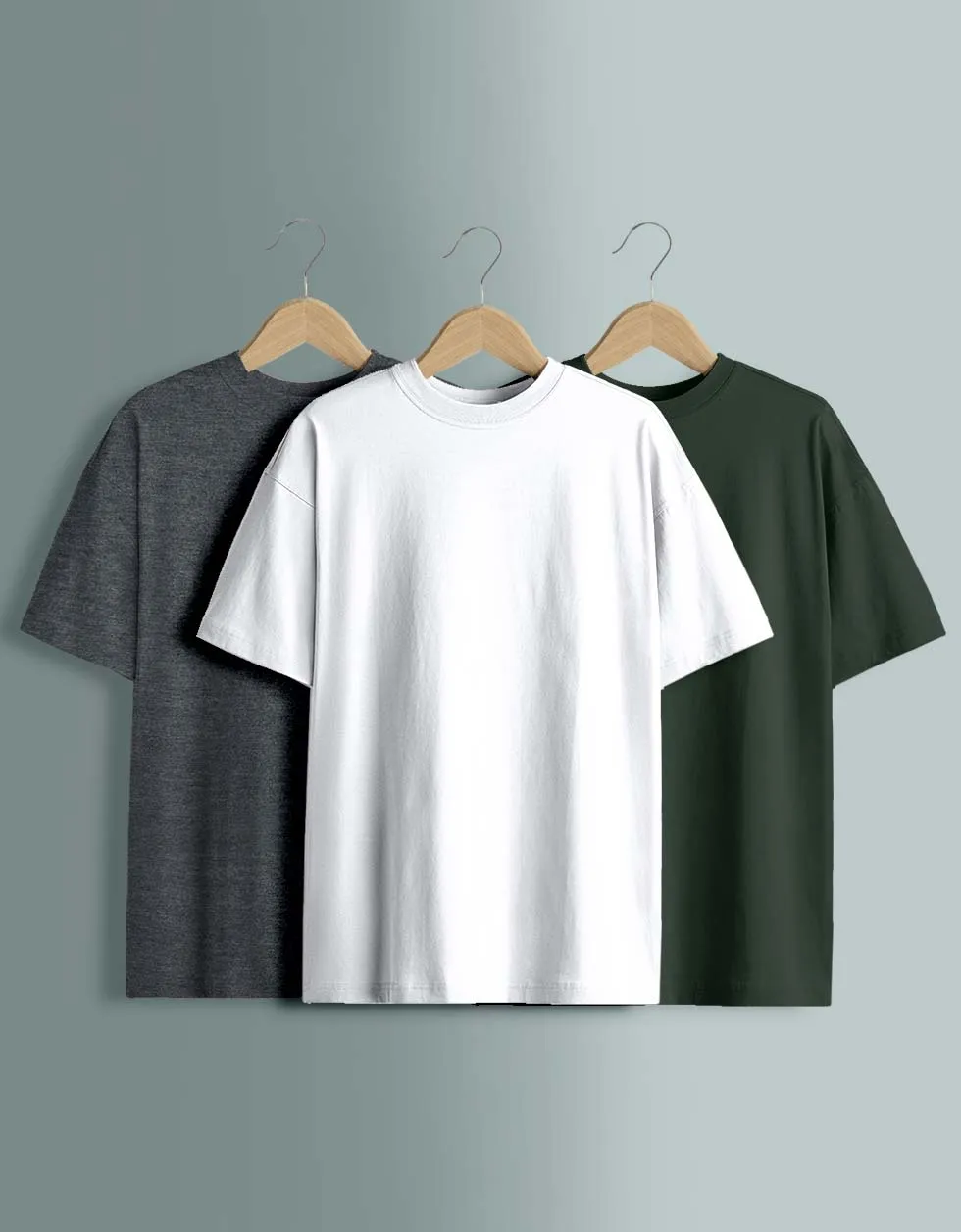 Pack of 3 Oversized Tees: White, Olive, Anthra