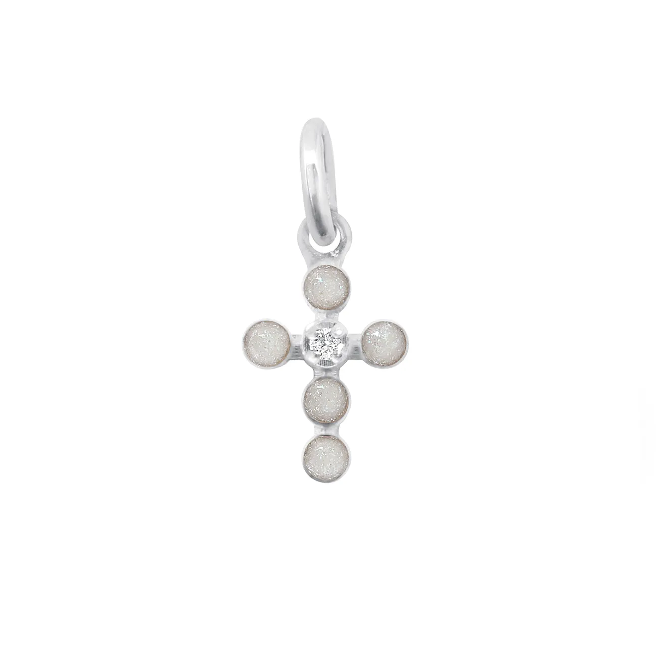 Pearled Cross Diamond Pendant, Opal, White Gold