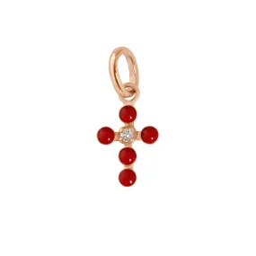 Pearled Cross Diamond Pendant, Ruby, Rose Gold