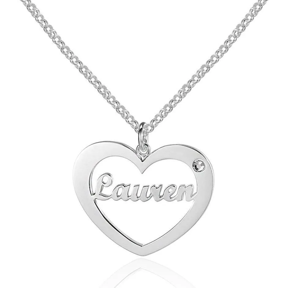 Personalized Cut Out Name Necklace  1 Birthstone Heart Pendant