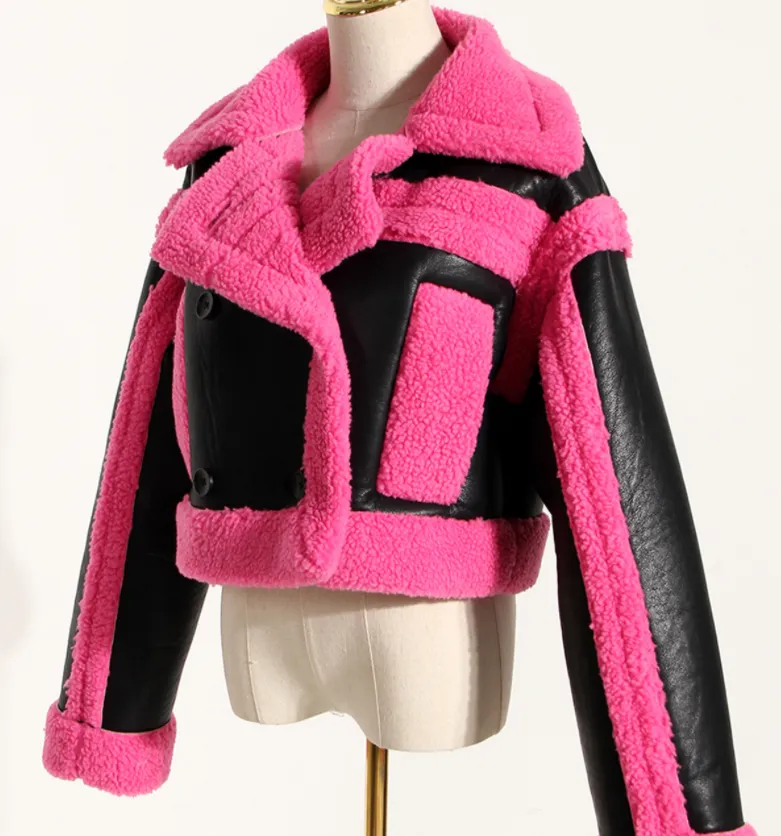 Pu Leather Ladies Fashion Woolen Coats