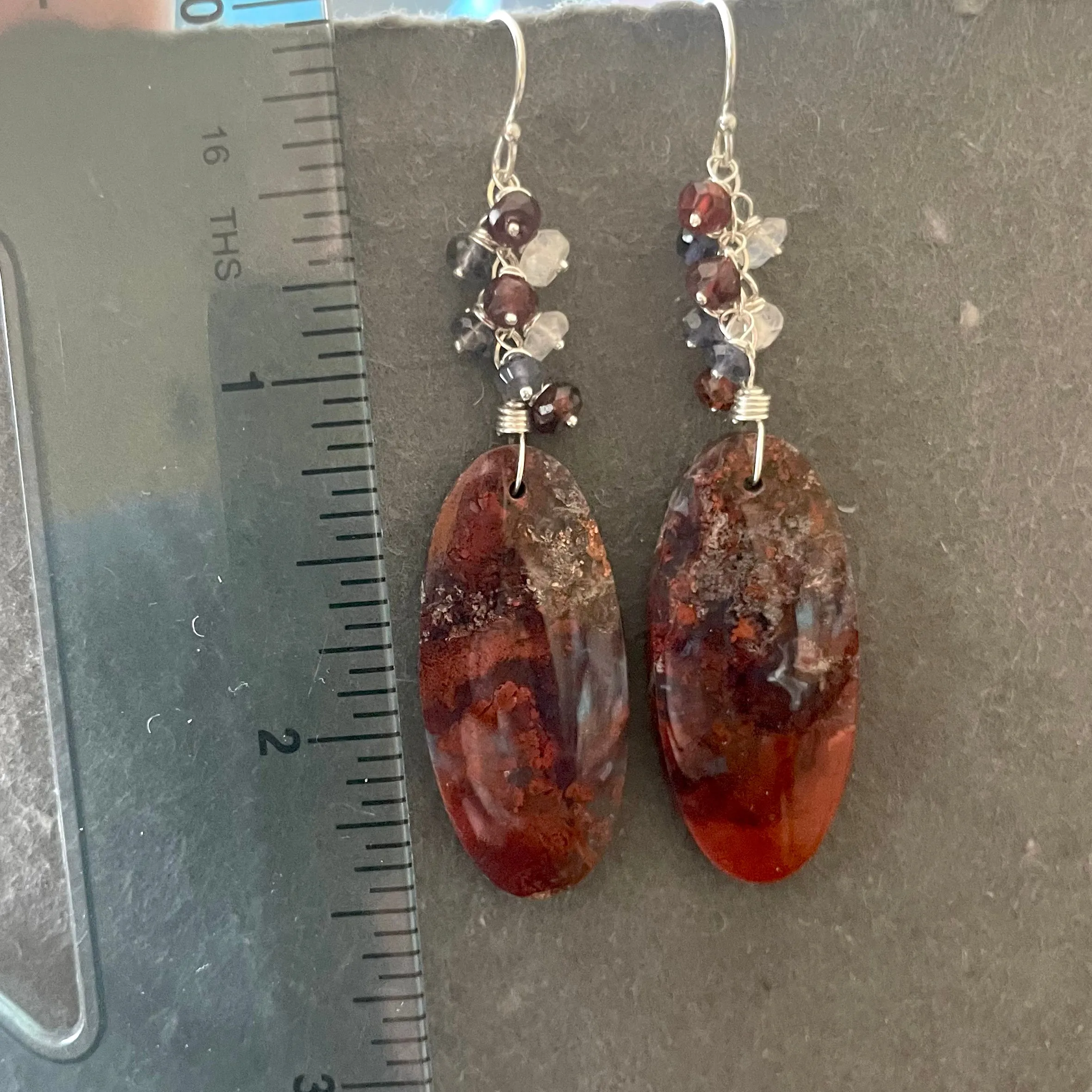 Purple Carnelian Moss Agate Cascade Oval Earrings OOAK