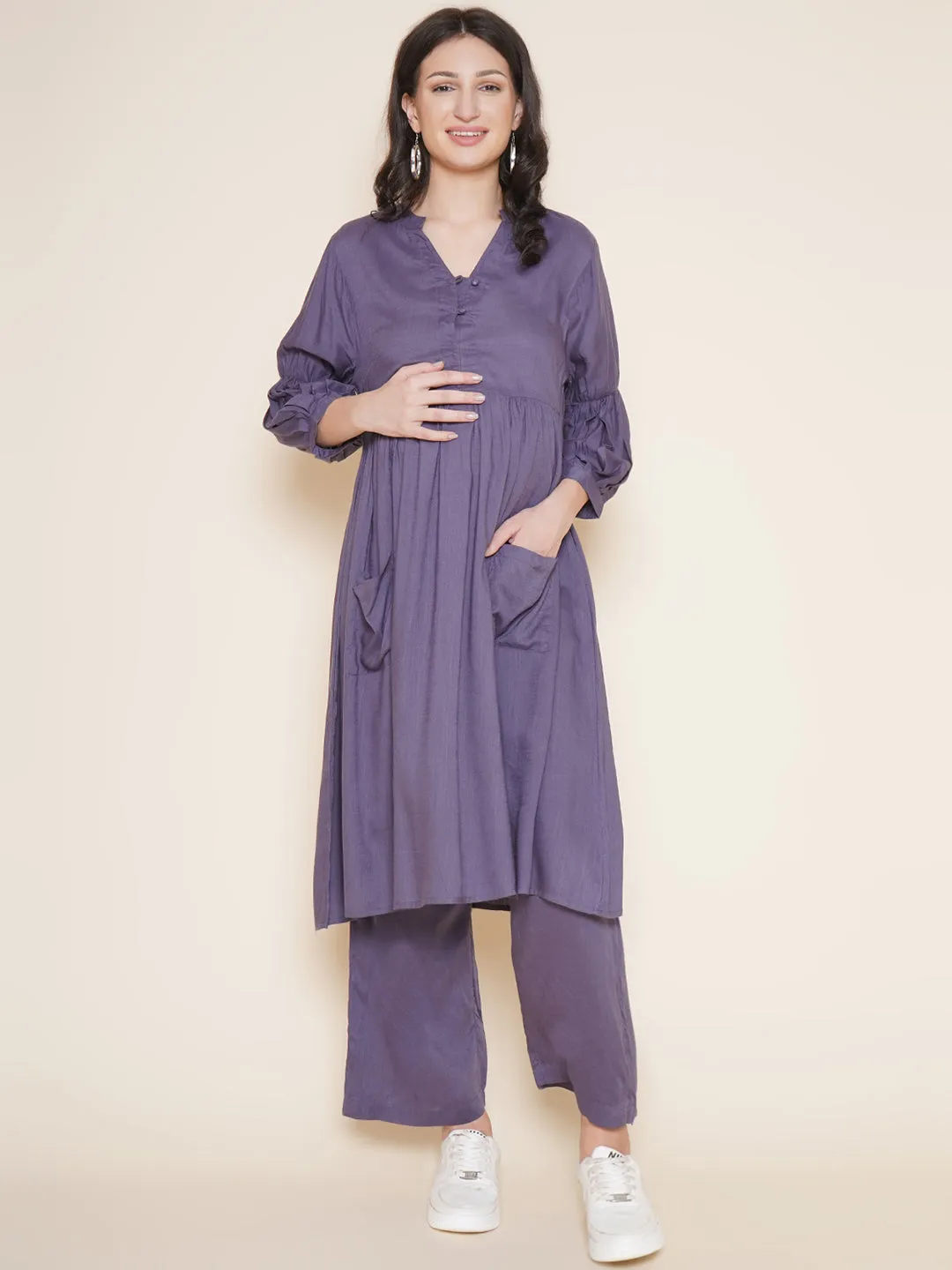 Purple Maternity and Nursing Kurta with Palazzo Set