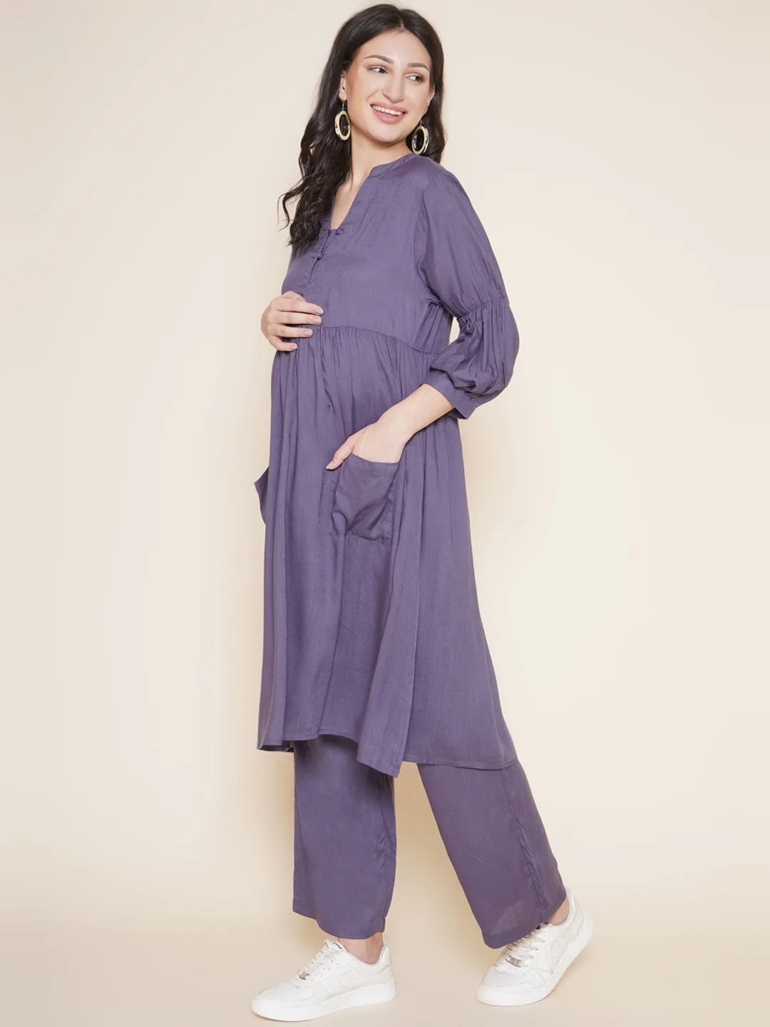 Purple Maternity and Nursing Kurta with Palazzo Set