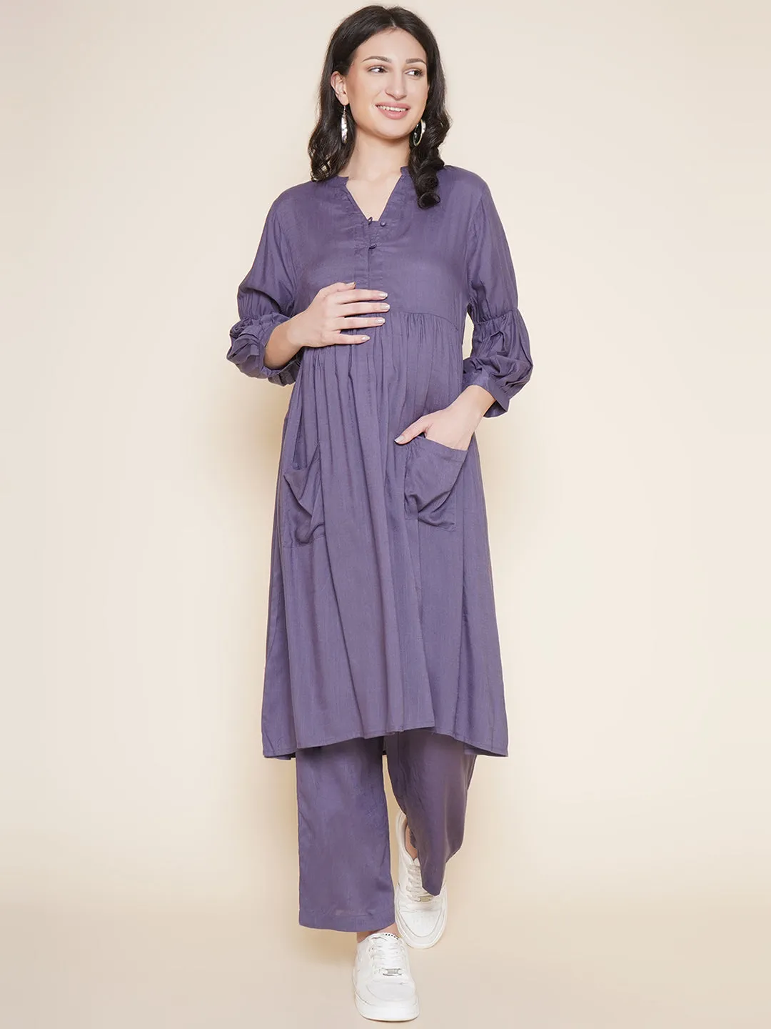 Purple Maternity and Nursing Kurta with Palazzo Set