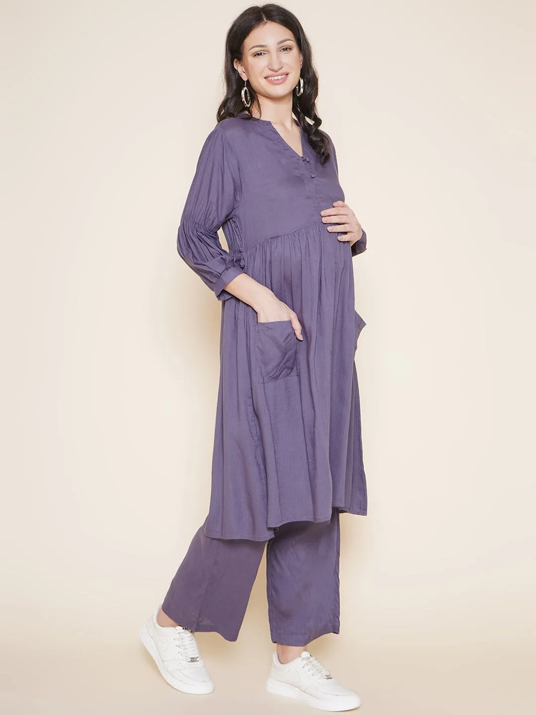 Purple Maternity and Nursing Kurta with Palazzo Set